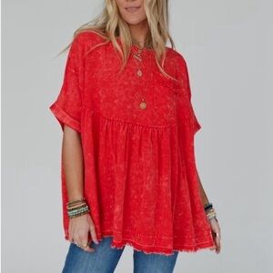Women’s Red Short Sleeve Peplum Tee